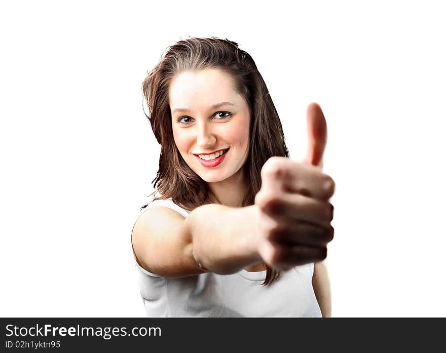 Beautiful woman with thumbs up