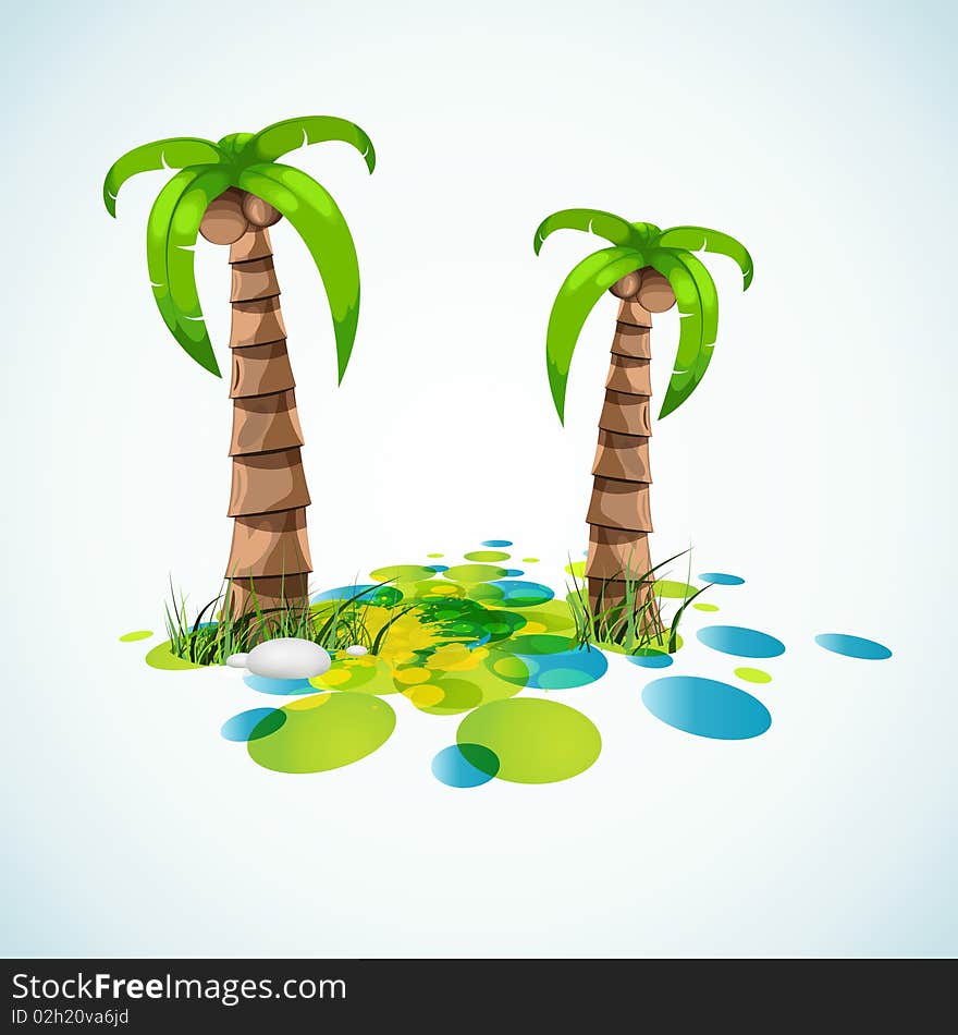 Island abstraction with two situated fresh palm trees. Island abstraction with two situated fresh palm trees