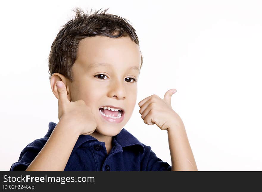 A three year old child expressing a positive attitude. Isolated image, Space to insert text or design