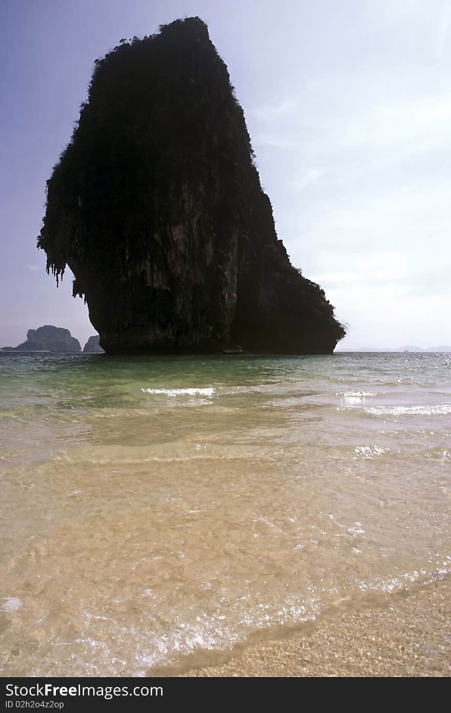 Rock silhouette in the bay of Tham Phra Nang, Thailand. Rock silhouette in the bay of Tham Phra Nang, Thailand