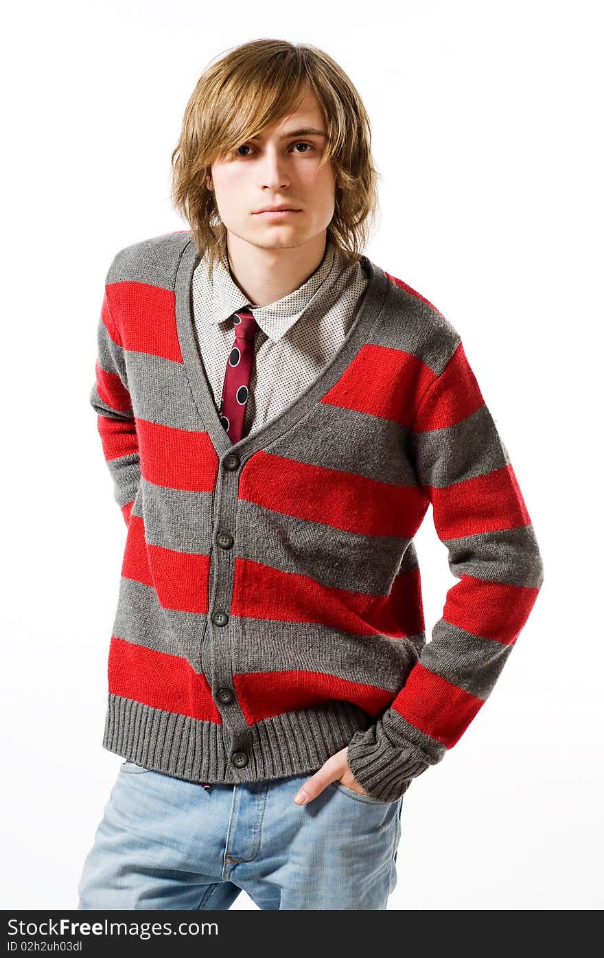 Portrait of young man on light grey background