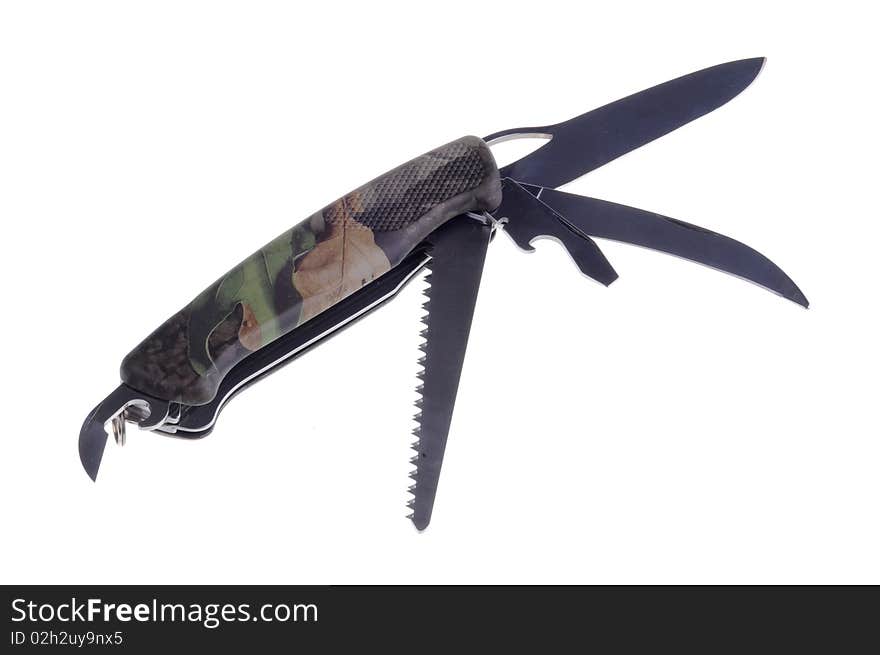 Folding knife on a white background. Folding knife on a white background