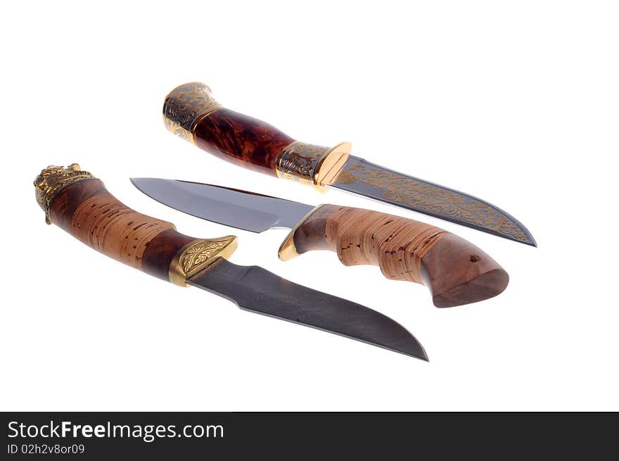 Three beautiful knife on a white background