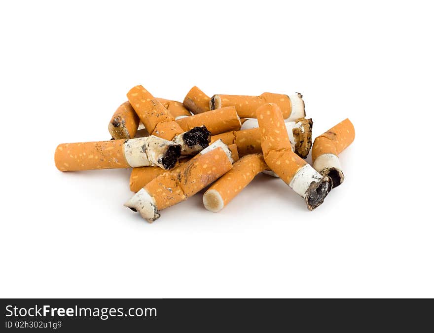 Smoked cigarettes isolated on white background. Smoked cigarettes isolated on white background