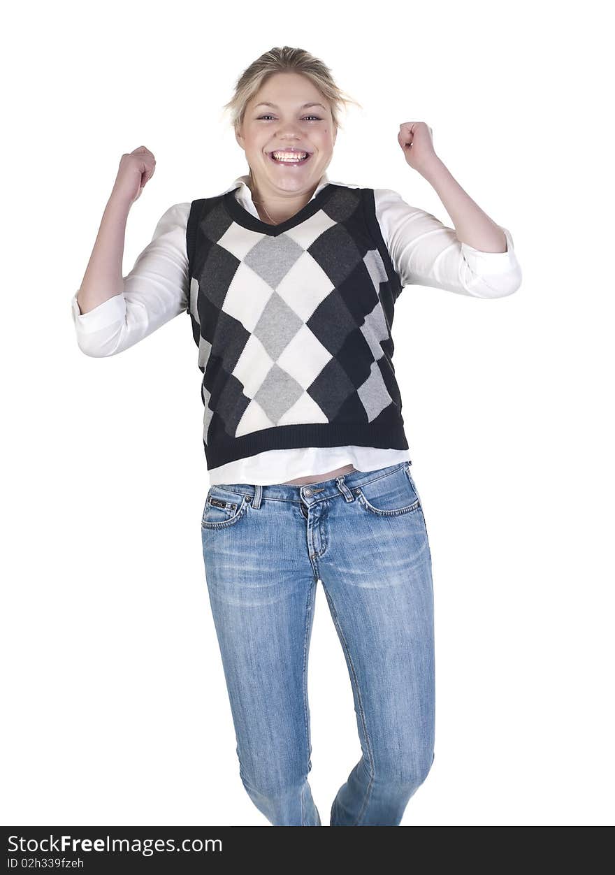 Young woman in a beautiful happy jump