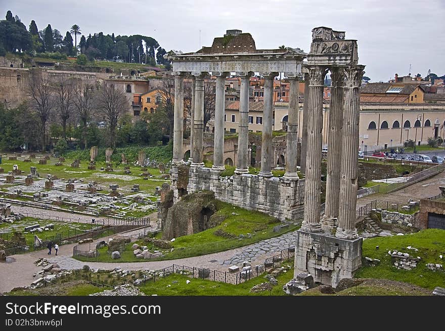 Roman columns in the foro Traiano, Rome