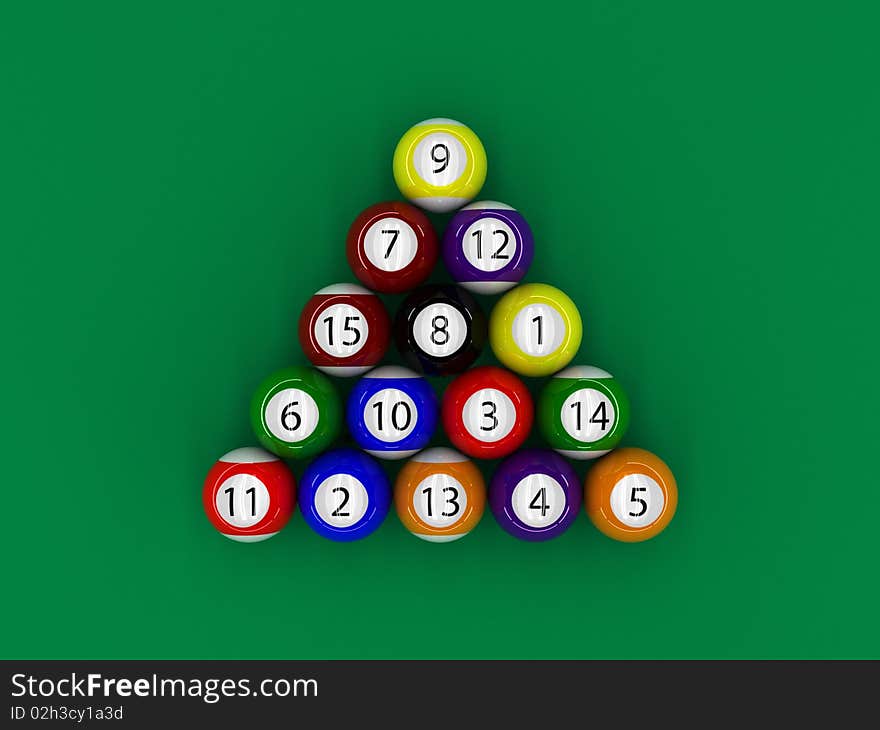 A render of a billiard pool triangle balls. A render of a billiard pool triangle balls