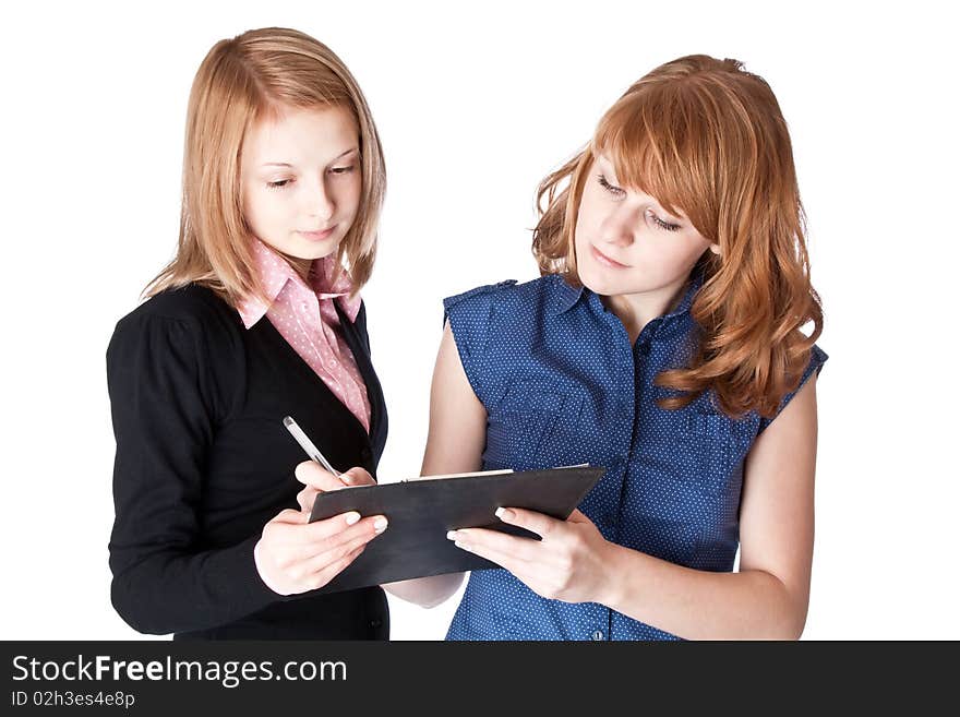 Two smiling girl with folder