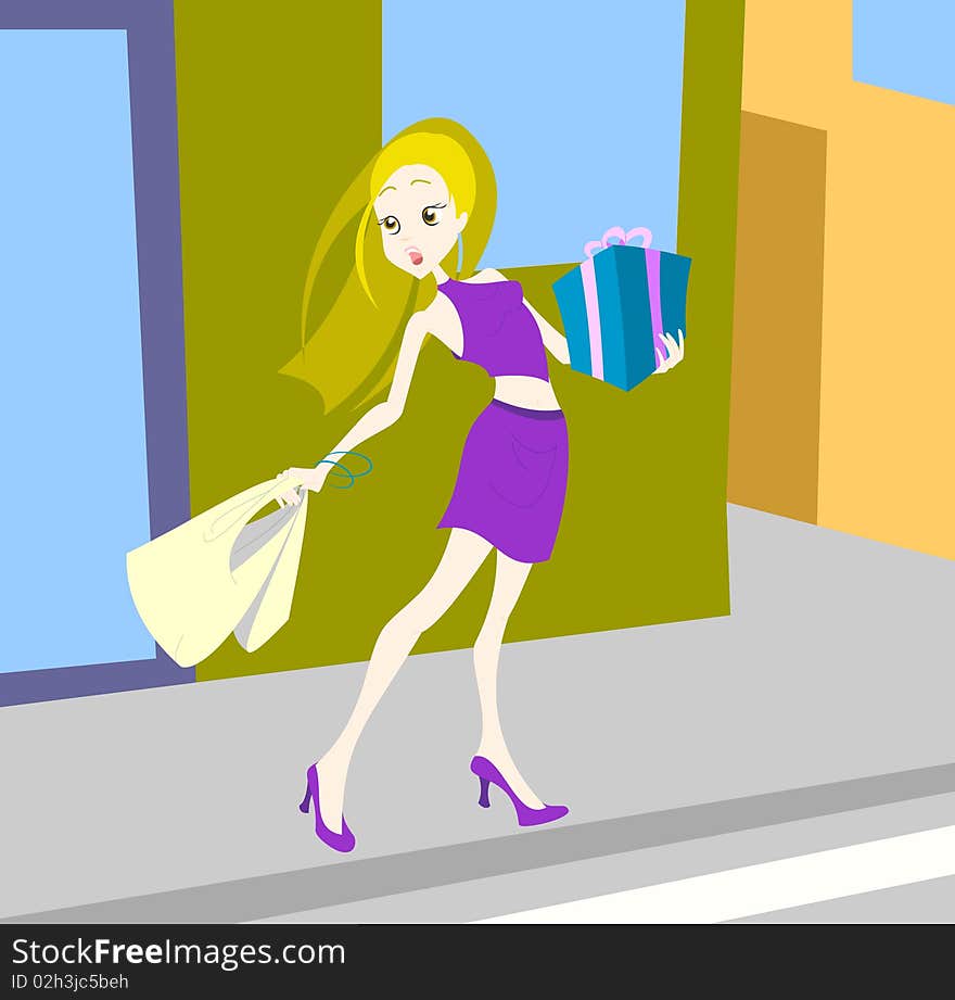 Simple illustration of girl who goes shopping. Simple illustration of girl who goes shopping