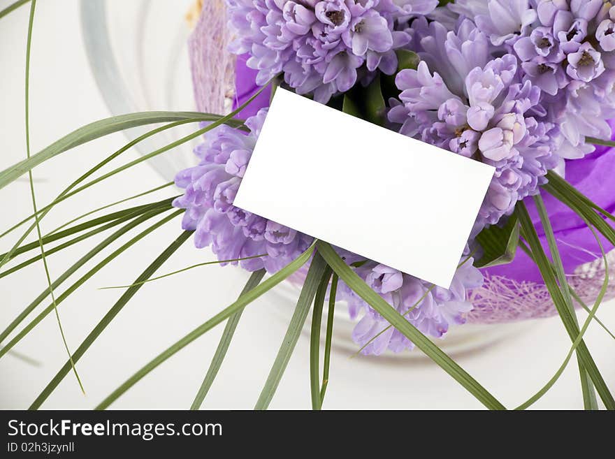 Bouquet Of Flowers With Blank White Card