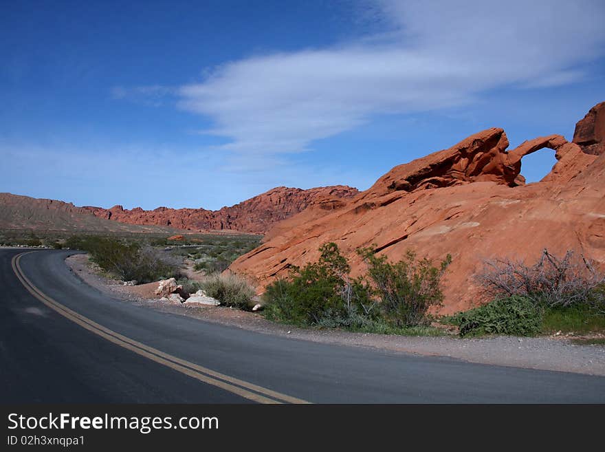 Desert Highway by Arch Rock at Valley of Fire