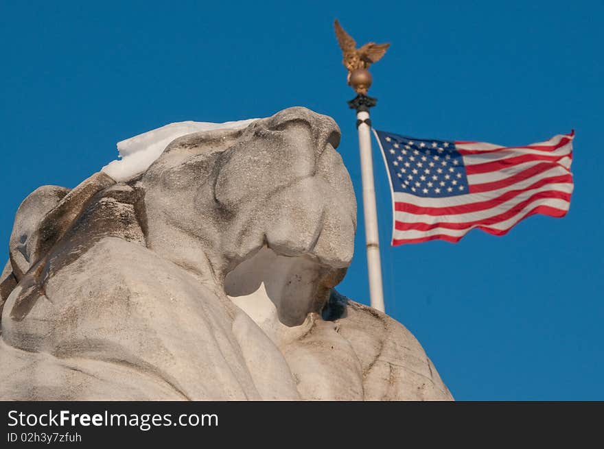 Snow Lion and American Flag at Union Station in Washington DC