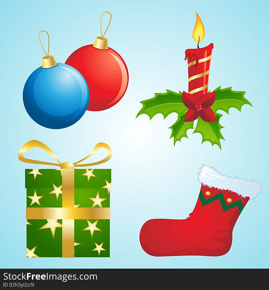 Vector image of a set of christmas decoration/items. Vector image of a set of christmas decoration/items