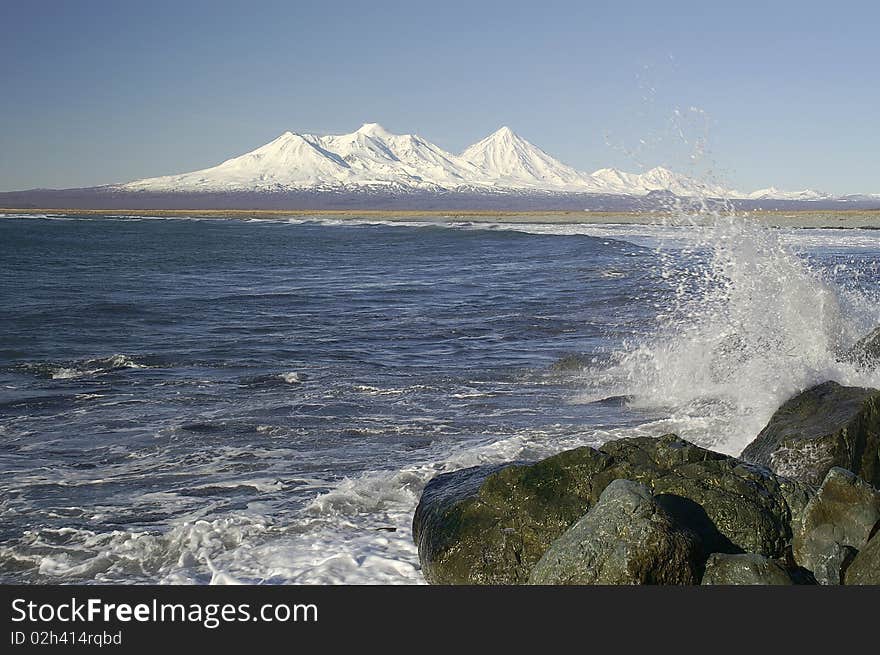 Sea landscape, with waves and mountains on the distant plan. Sea landscape, with waves and mountains on the distant plan.