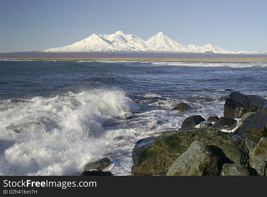 Sea landscape, with waves and mountains on the distant plan. Sea landscape, with waves and mountains on the distant plan.