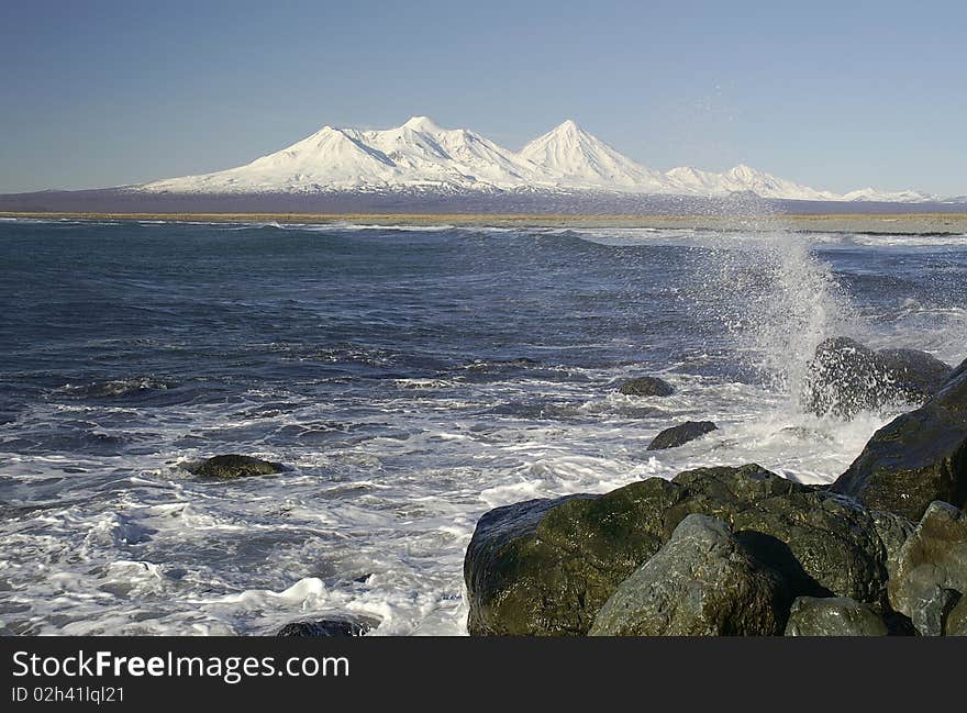 Sea landscape, with waves and mountains on the distant plan. Sea landscape, with waves and mountains on the distant plan.