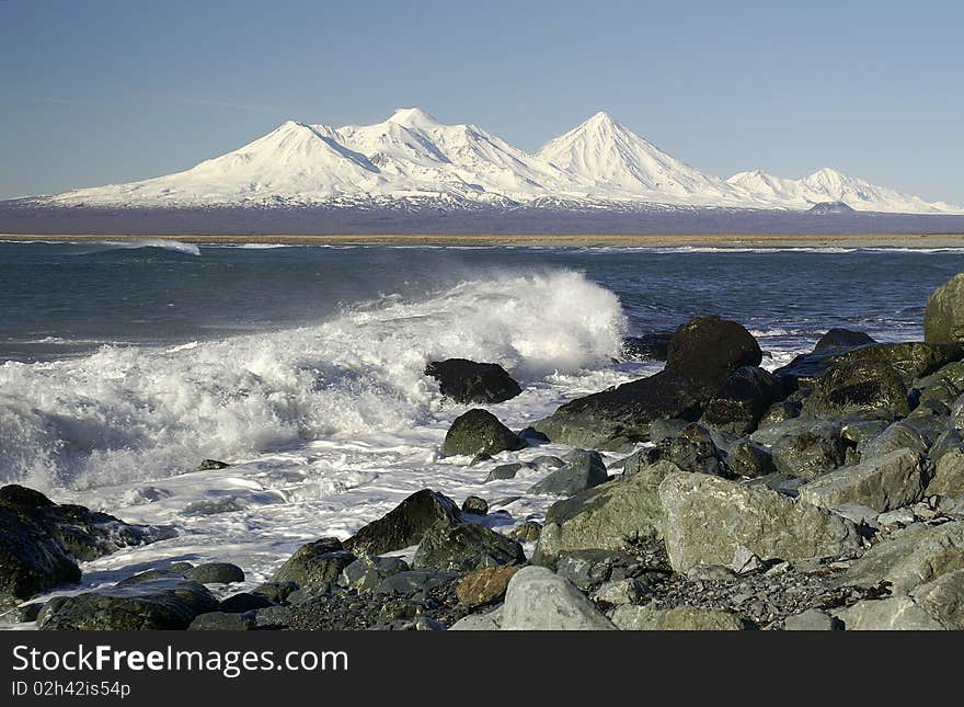 Sea landscape, with waves and mountains on the distant plan. Sea landscape, with waves and mountains on the distant plan.