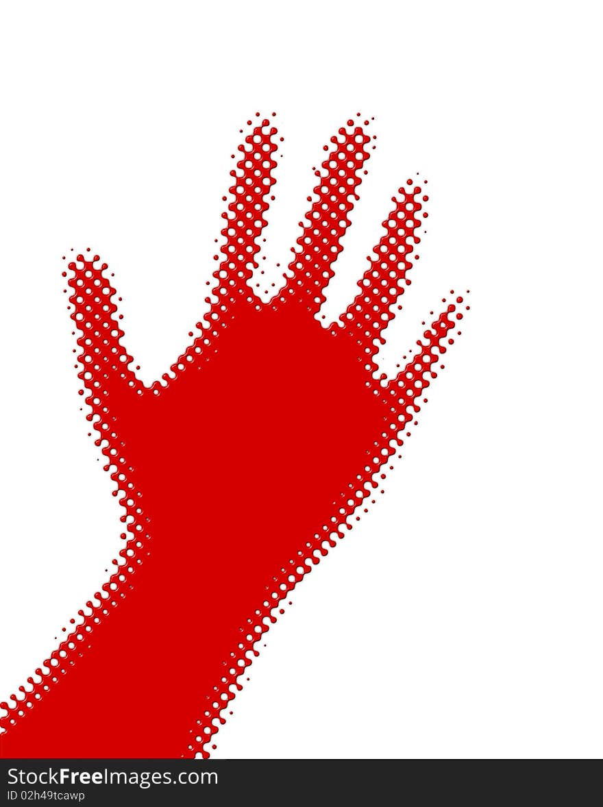 Red half tone hand with shadow