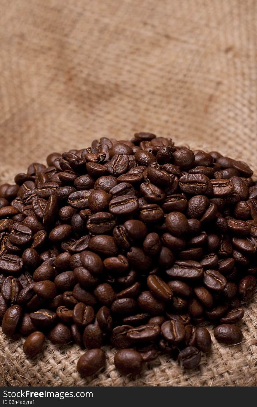 Coffe Beans On Burlap Fabric