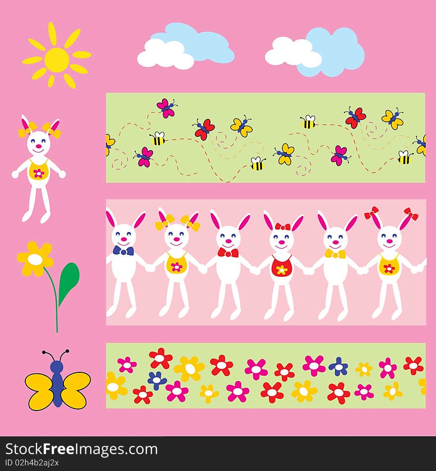 The Flowerses, butterflies and small bunnies. The Flowerses, butterflies and small bunnies.