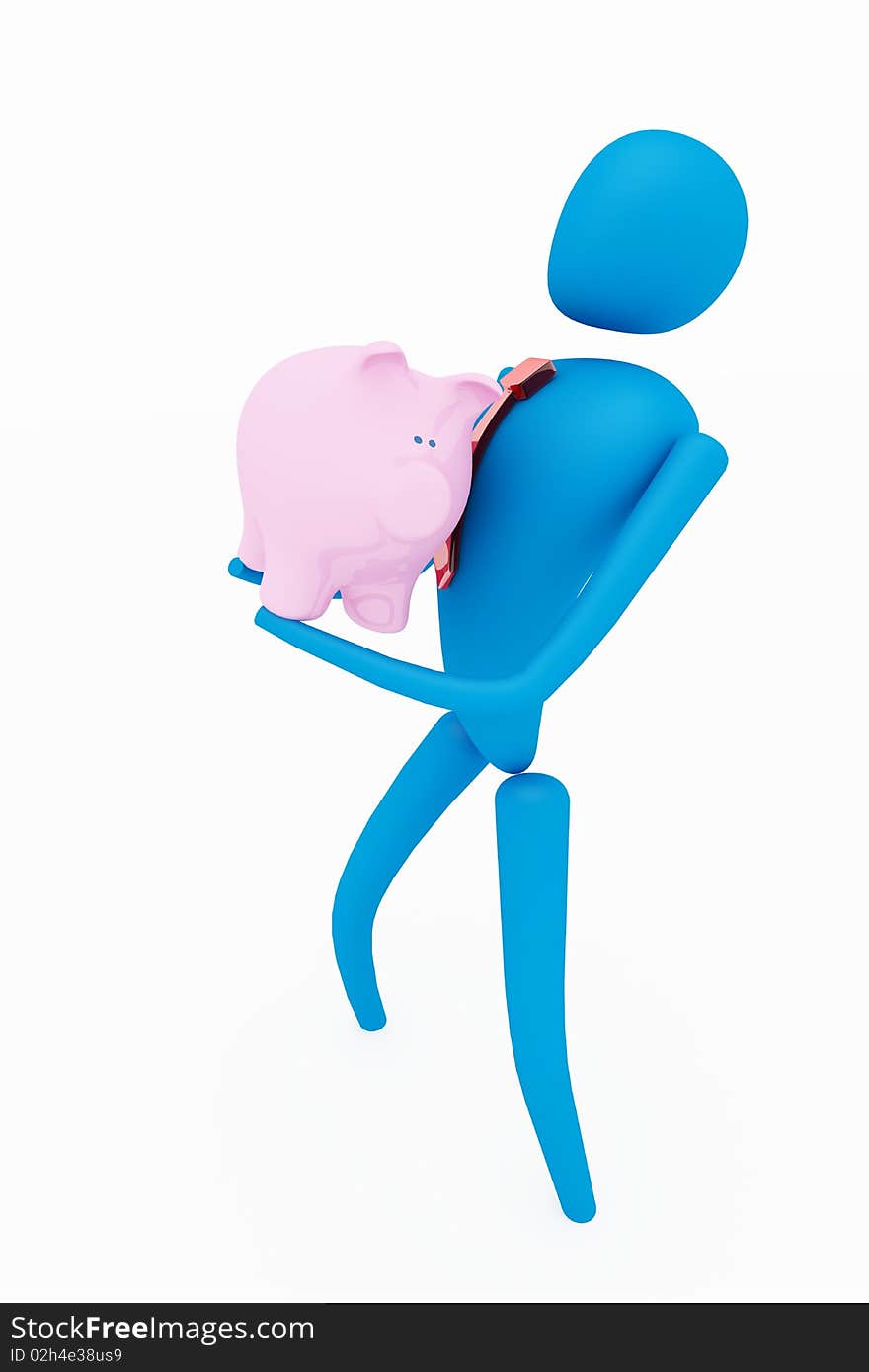 3d Person Holding Piggy Bank