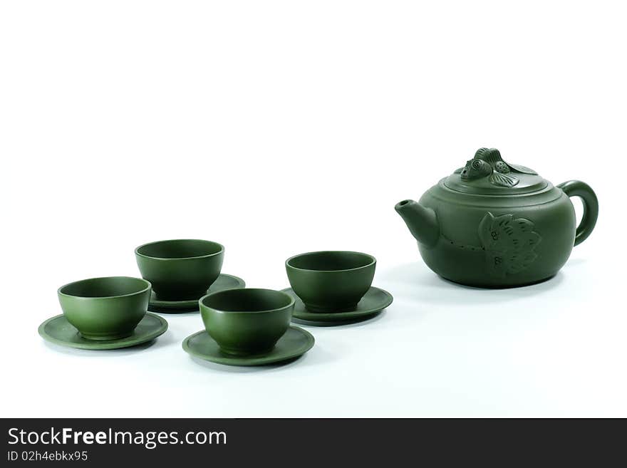 Teapot and teacups made in China. Teapot and teacups made in China