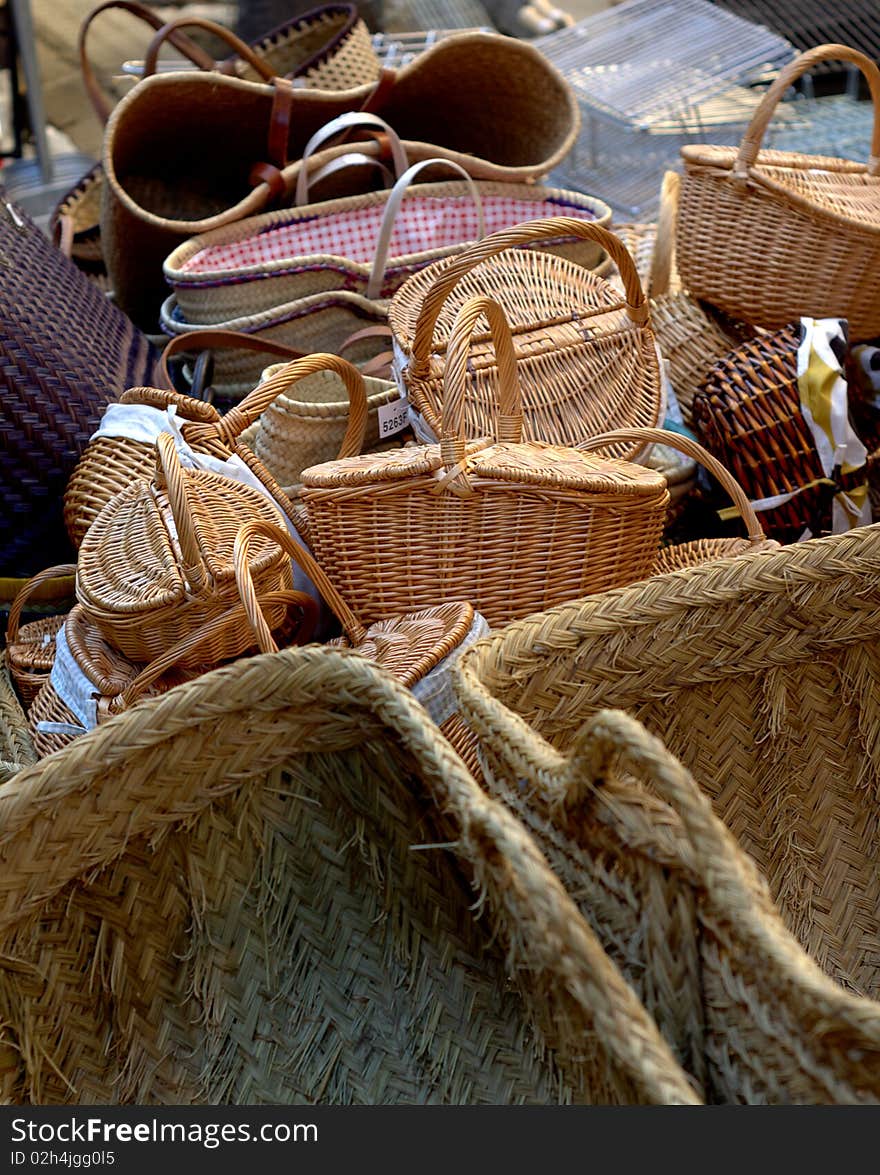 Baskets of various shapes and sizes for sale. Baskets of various shapes and sizes for sale