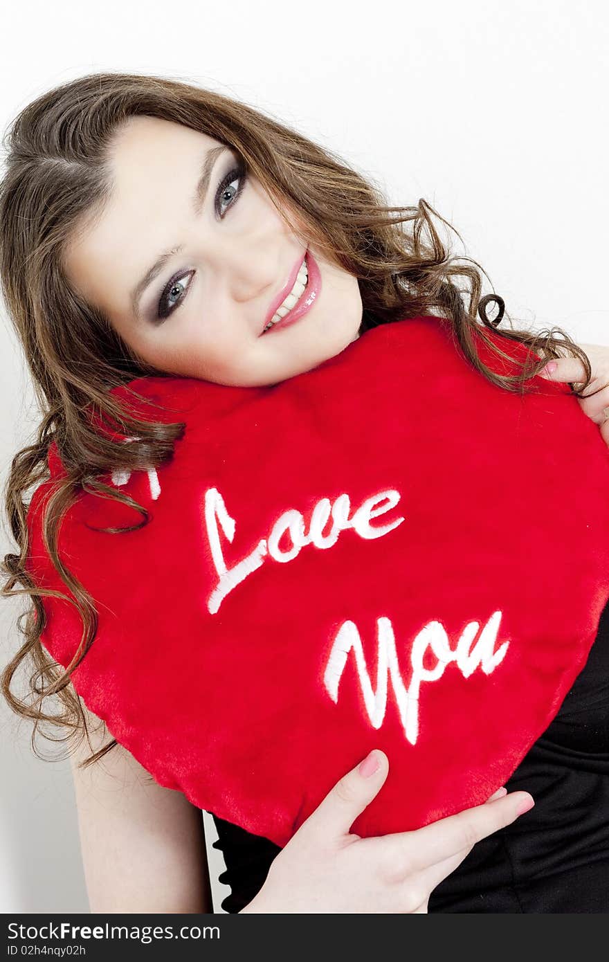 Portrait of young woman with Valentines present. Portrait of young woman with Valentines present