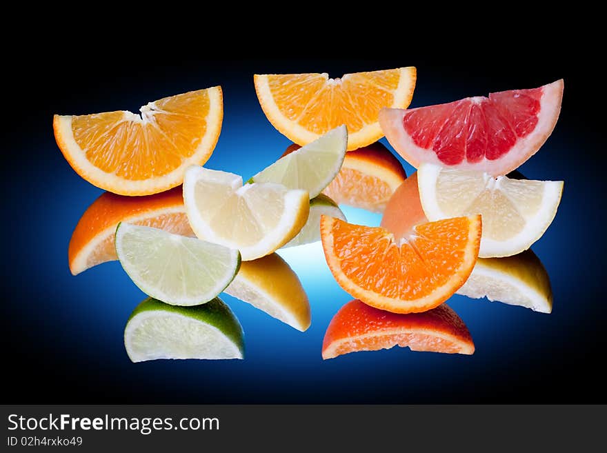 Arrangement of lemon, lime, tangerine, orange and grapefruit fruit. Arrangement of lemon, lime, tangerine, orange and grapefruit fruit