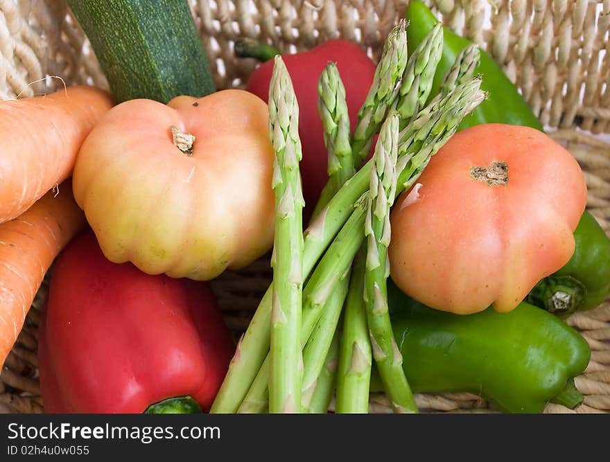 Vegetables.  Basket full of fresh products