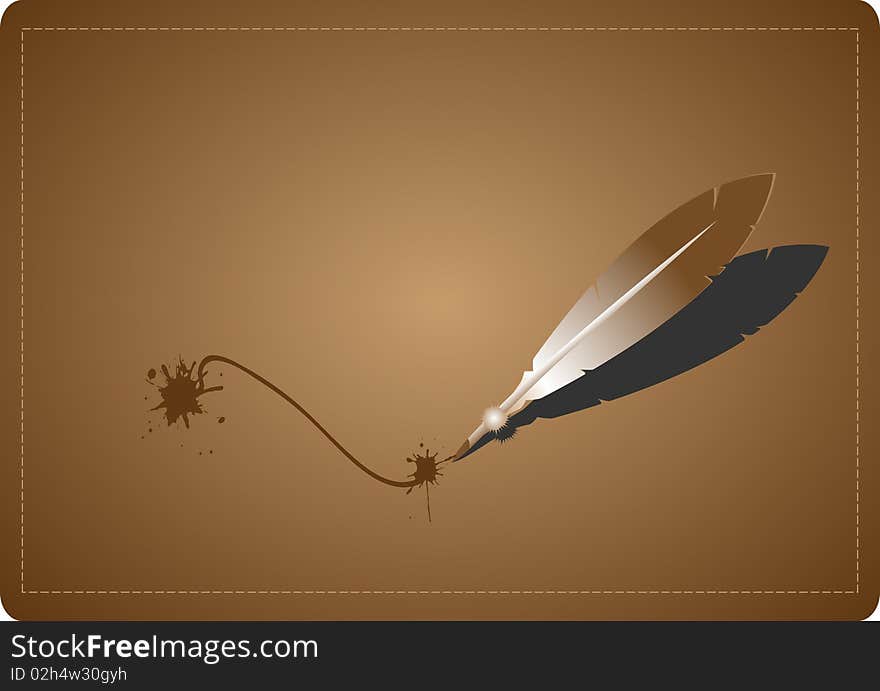 Vector pen feather and brown paper