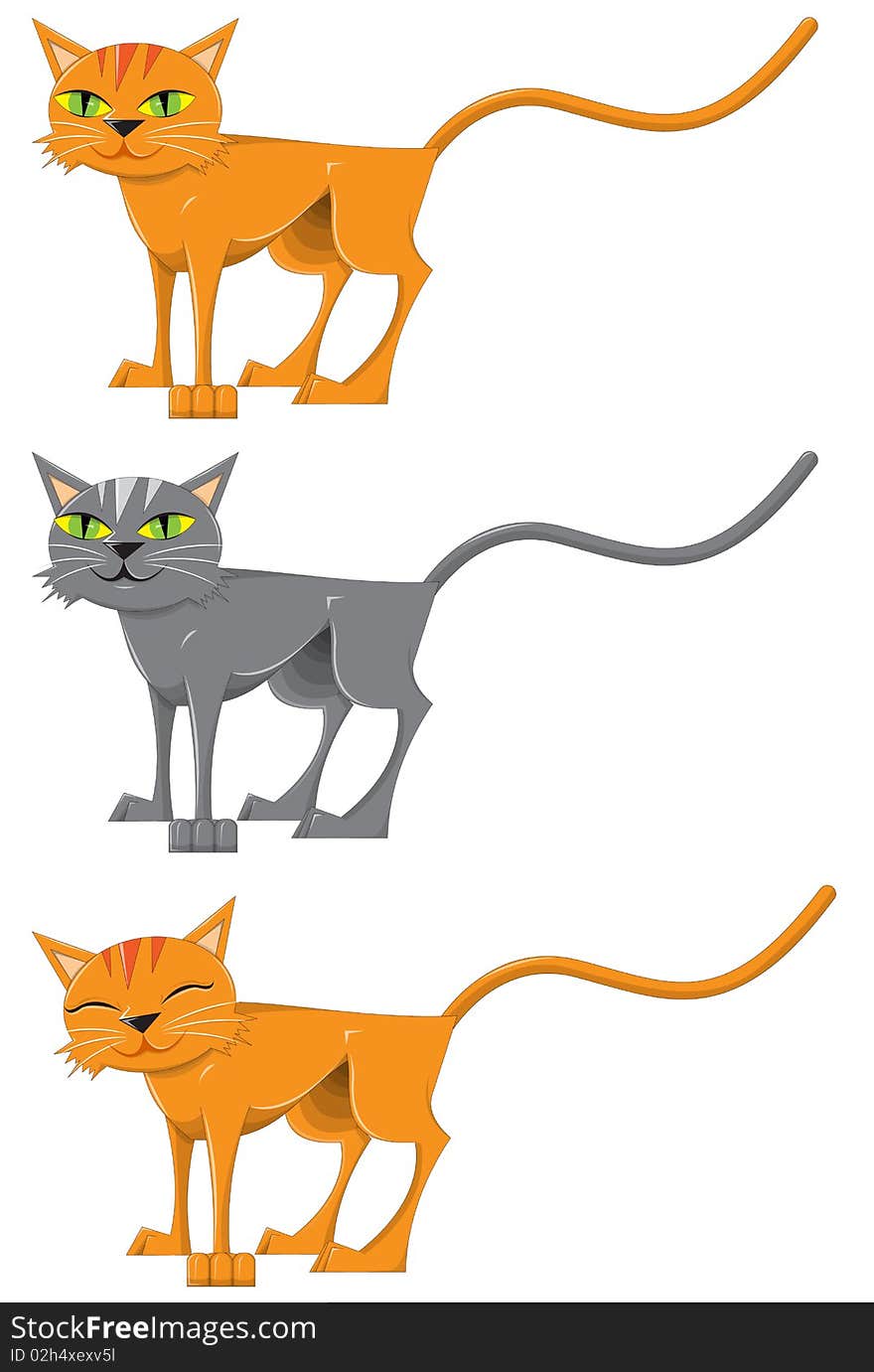 Three adorable cats on white background