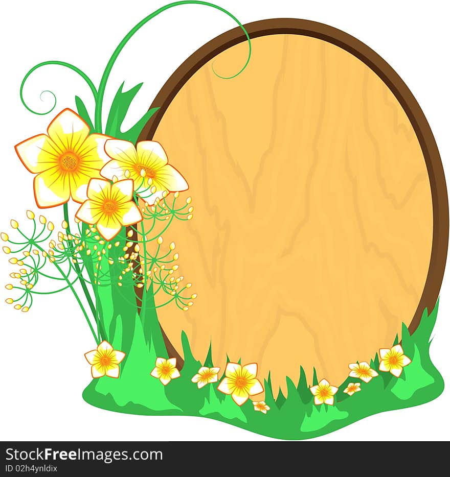 Wooden shield with floral decorations