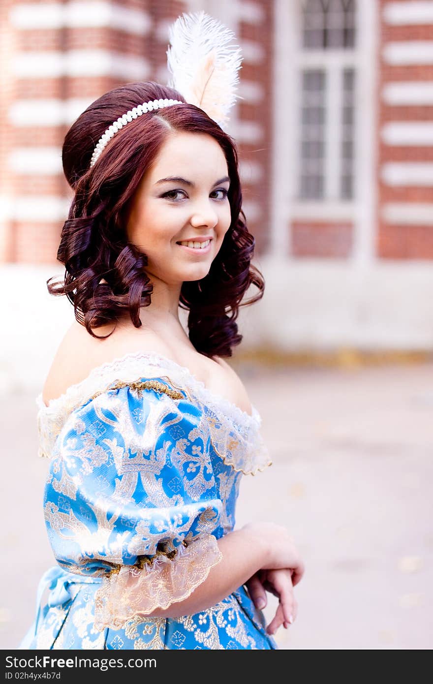 Portrait of lady in blue baroque dress