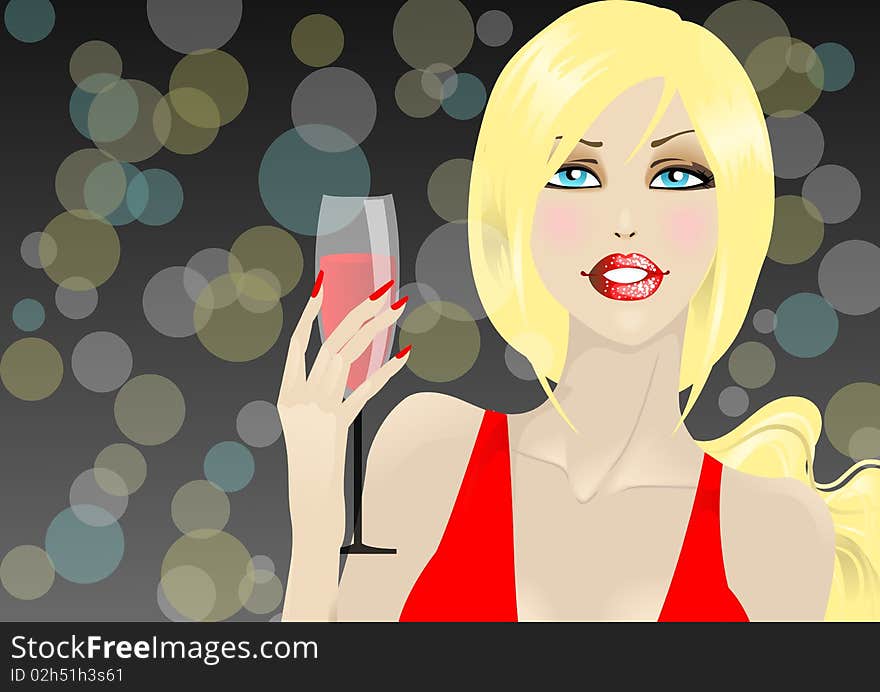 Glamour girl with glass. Vector illustration