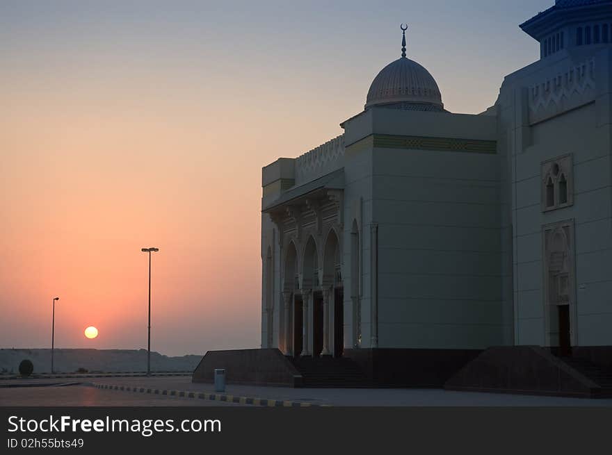 Mosque at sunset in Shargah, UAE. Mosque at sunset in Shargah, UAE