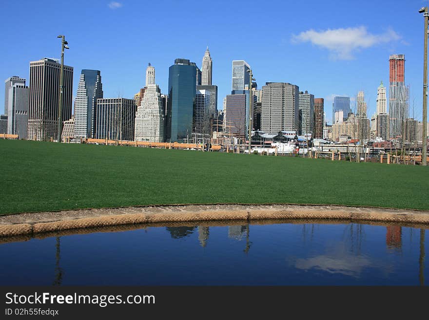 Lower Manhattan skyline as seen from Brooklyn Bridge Park. Lower Manhattan skyline as seen from Brooklyn Bridge Park.