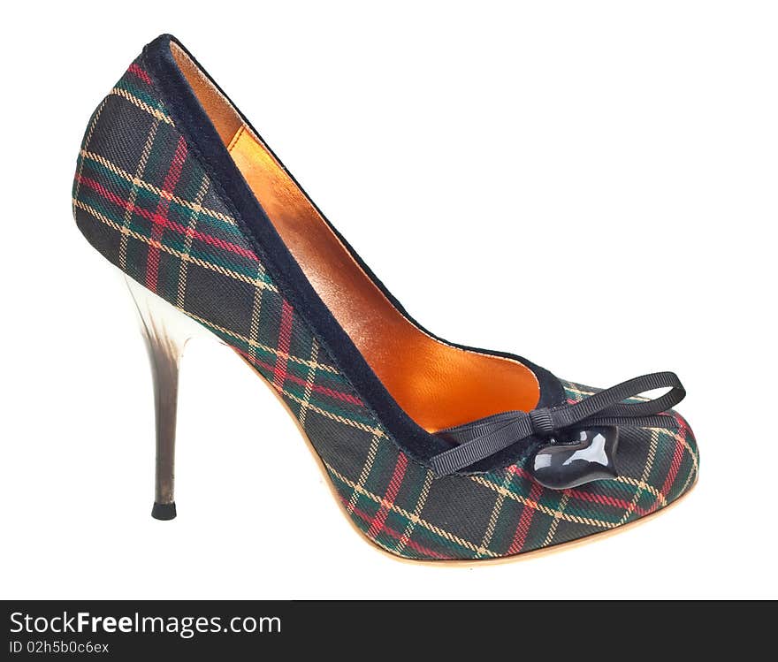 Beautiful plaid high heel isolated on white background