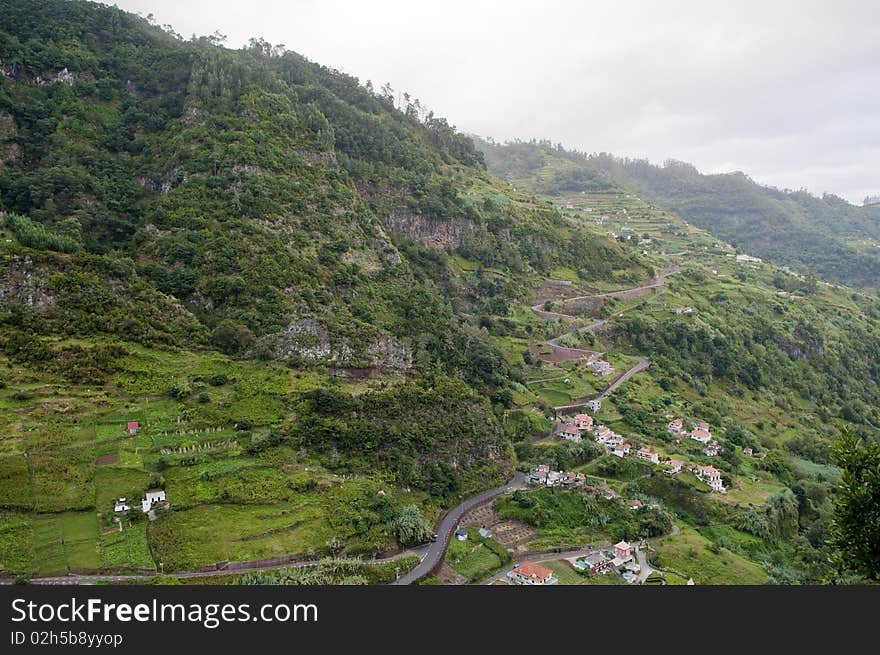 Madeira landscape, foggy early morning