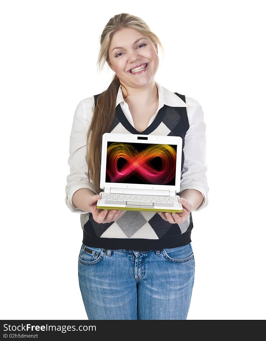 Businesswoman holding a laptop computer. Businesswoman holding a laptop computer