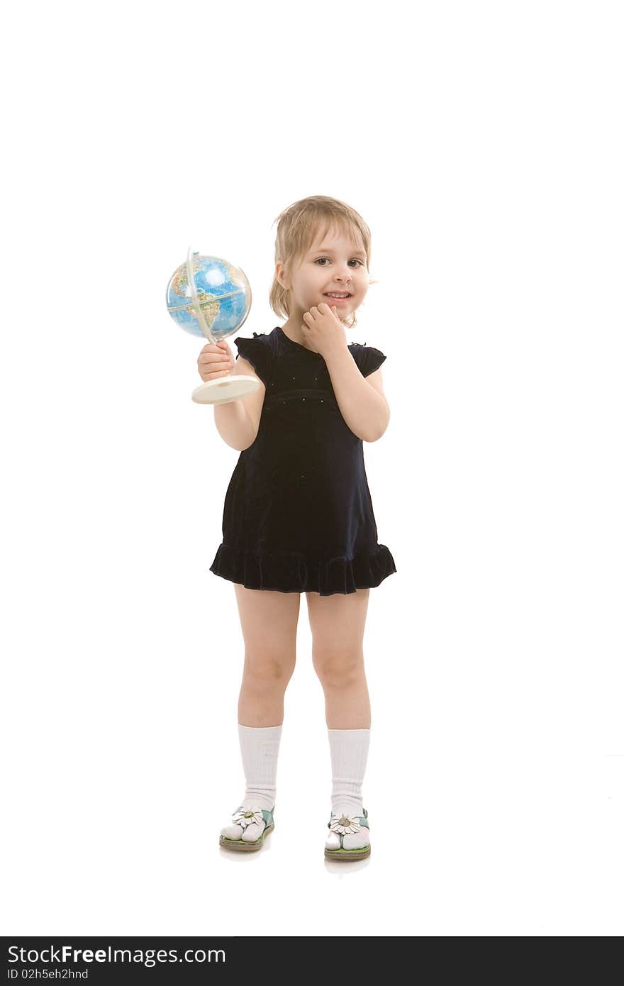 Child white a globe