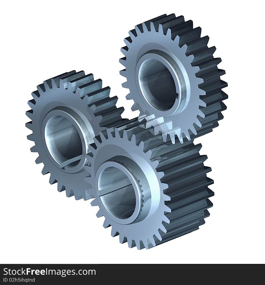 Mechanism of three gear wheels working together. Mechanism of three gear wheels working together