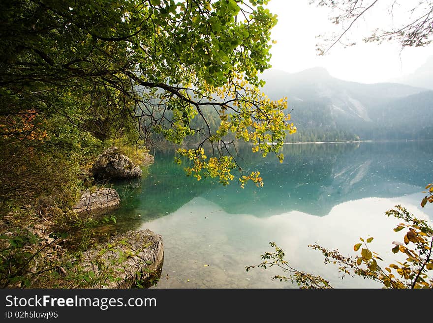 An image of a beautiful  autumn in the mountains and lake