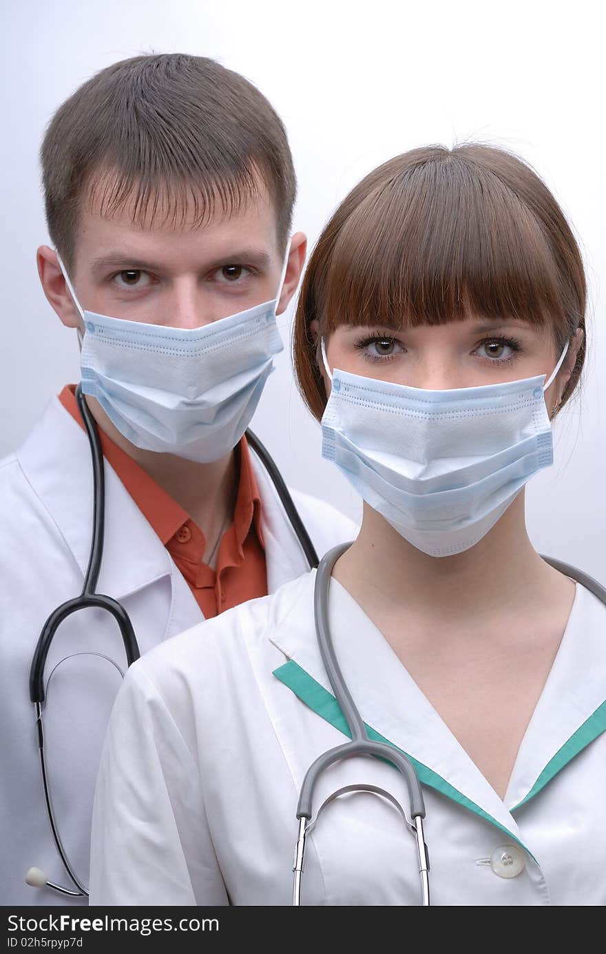 Portrait of two doctors with phonendoscopes