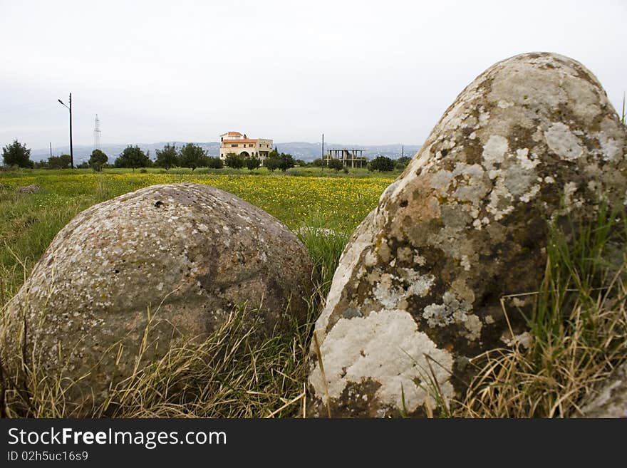 A big stones inside a meadow in Tartous, Syria. A big stones inside a meadow in Tartous, Syria