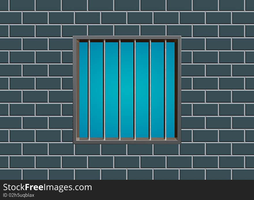 Latticed prison window and brick wall