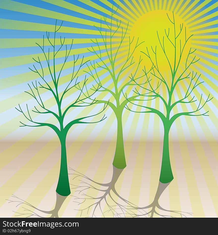 Illustration of the trees and the sun as a symbol of ecology. Illustration of the trees and the sun as a symbol of ecology.