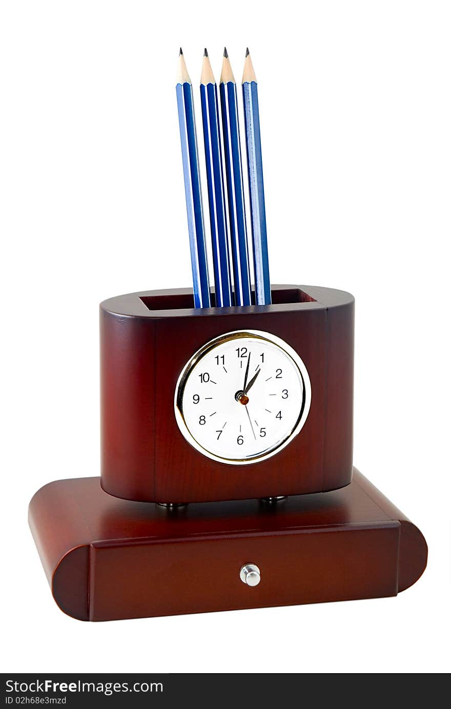 Wooden support for pencils with hours. Wooden support for pencils with hours