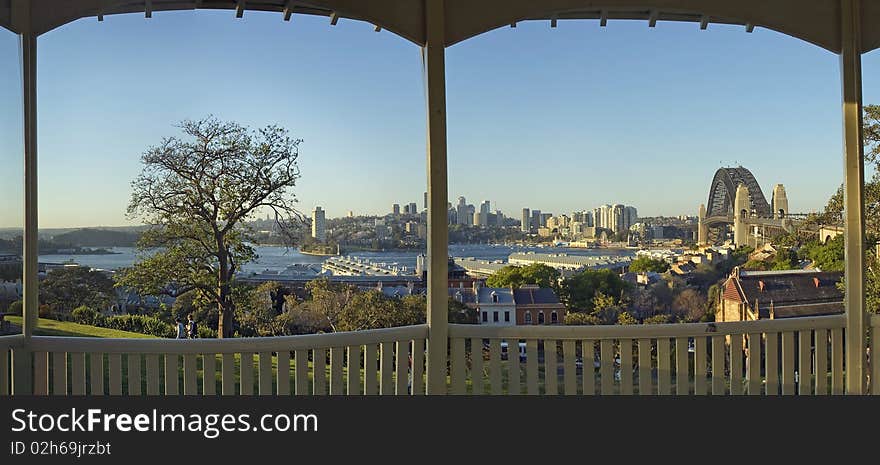 Summer house at Dawes Point, Sydney, Australia. Harbor Bridge in bacground. Summer house at Dawes Point, Sydney, Australia. Harbor Bridge in bacground