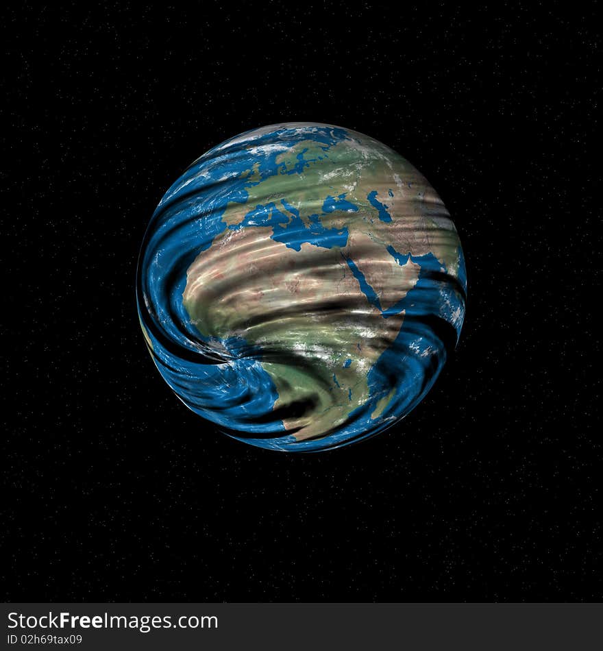 Distorted shape of Earth on black background. Distorted shape of Earth on black background